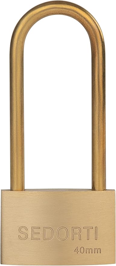 Weather Proof Lock, Keyed Alike Solid Brass Padlocks with Long Brass Shackle, Light Duty, 1-1/2" Wide Body, Marine Padlock, Anti Rust Lock, 6 Pack