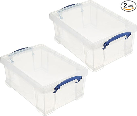 Really Useful Box 9 Liter Plastic Storage Bins with Lids and Clip Lock Handles for Home or Office Organization and Storage (2 Pack)