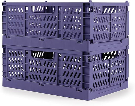 Domiella 2-Pack Crates for Storage, Storage Crates Plastic Stackable, Foldable Crate for Office Home Kitchen Bedroom Bathroom (Small, Blue)