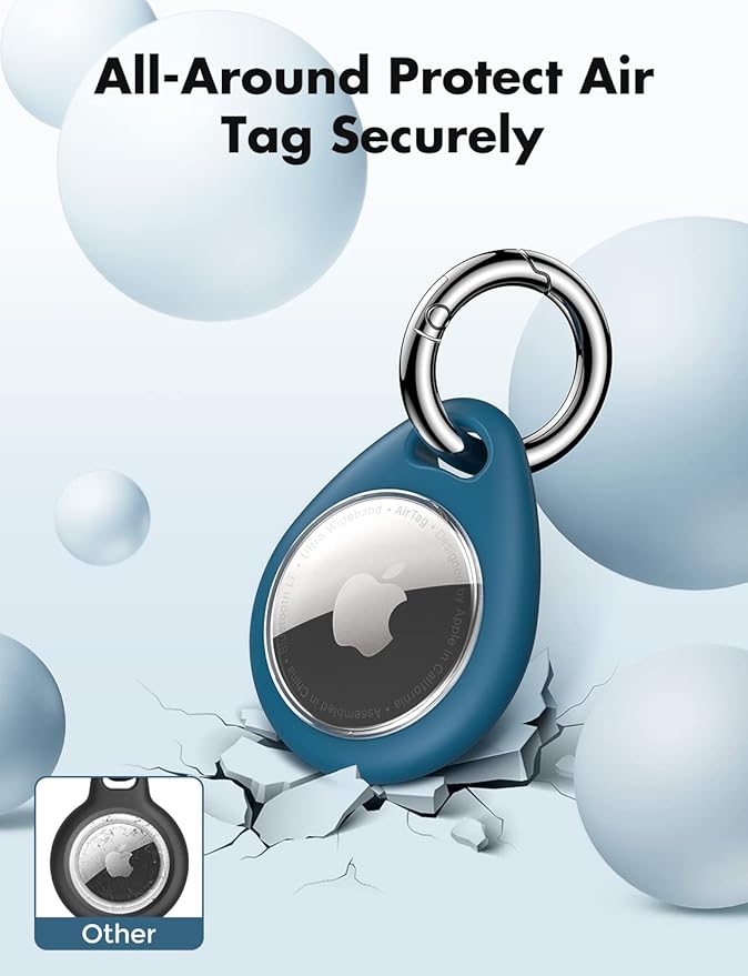 UNBREAKcable AirTag Holder for Apple - 4 Pack Air Tag Case [Fit Tightly Design] [Easy to Install] [Hold Securely] Waterproof TPU Protective Cover with Metal Keychain for Kids,Pet,Luggage,Backpack,Keys