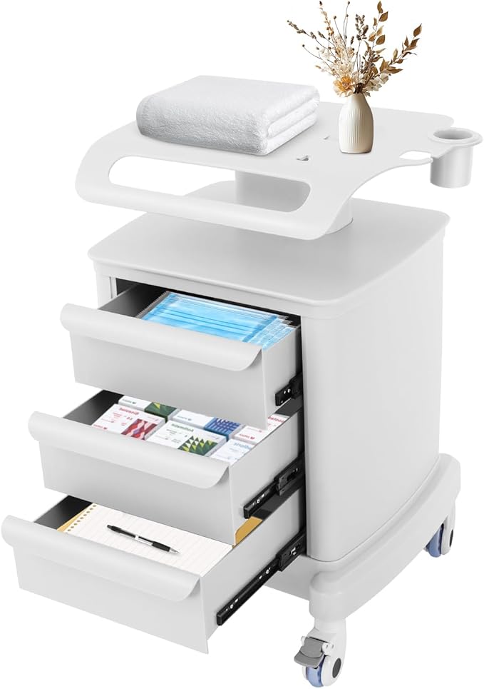 3 Tiers Beauty Storage Cart with Abs Material, 66lbs Portable Mobile Trolley Cart with 4 Silent Wheels, Lab Rolling Carts for Barber Stores, Hospitals