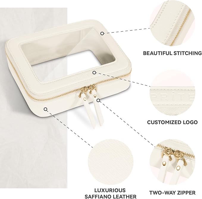 Prite Clear Makeup Bag Set for Women Portable Clear Makeup Bag Cute Waterproof Travel Cosmetic Bag with Gold Zipper for Car Essentials(Beige)