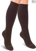 Cotton Compression Socks for Women & Men. 15-20 mmHg Support Knee-High Brown S/M