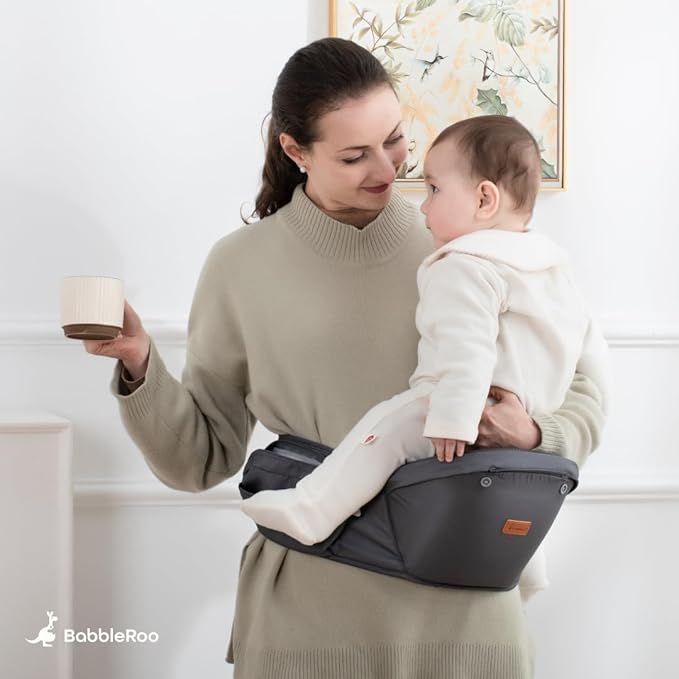 BabbleRoo Grow Carrier – 6-in-1 Baby Carrier with Hip Seat, Ergonomic, Cozy & Adjustable Toddler Carrier 7-50 lbs with Hip & Lumbar Support, Hood for Sun Protection, Newborn to Toddler, Kangaroo Rose
