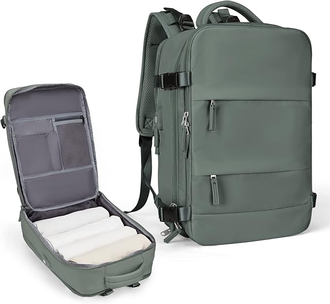 coowoz Travel Backpack For Women Men,Carry On Backpack,Hiking Backpack Waterproof Outdoor Sports Rucksack Casual Daypack Travel Essentials(Olive Green)