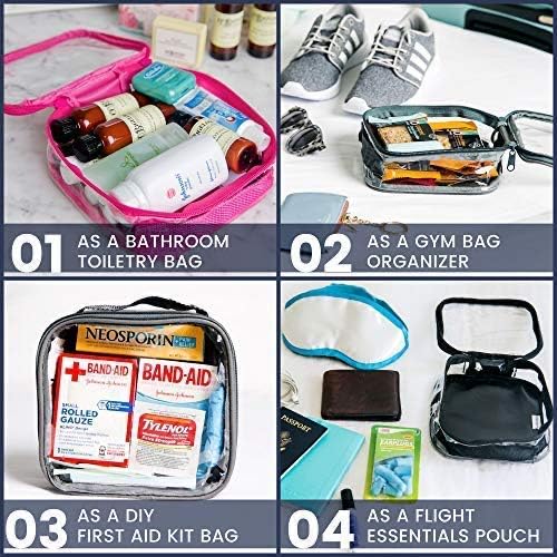 EzPacking Clear TSA Approved 3-1-1 Travel Toiletry Bag for Carry On/Quart Size Transparent Liquids Pouch for Airport Security & Carry On (Rose)