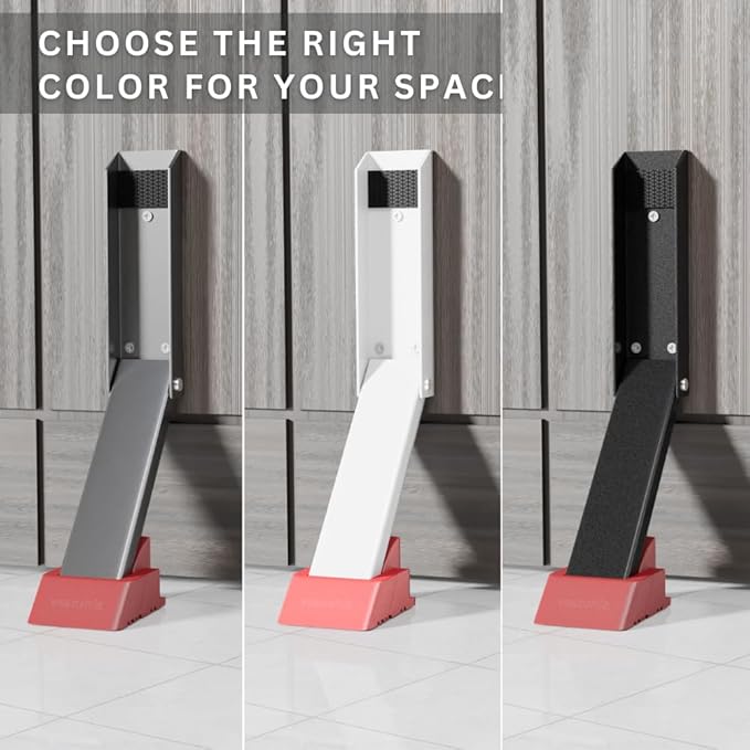 Door Stop, No Drill Door Stoppers - Kickdown Doorstop for Home, Glass Doors, & Outdoors, Easy to Install Doors with Self Adhesive Door Stopper, No Screw Flip Down Portable Door Stopper - Gray