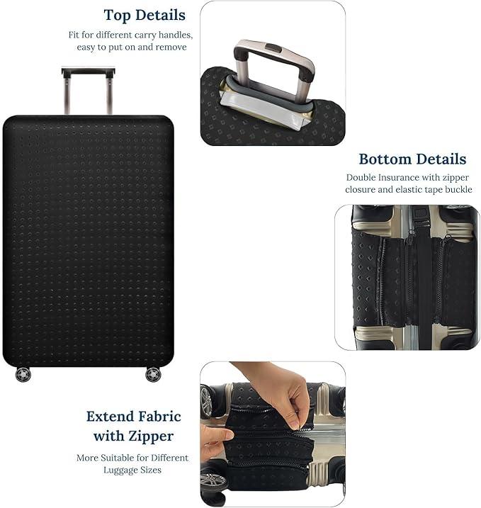 Luggage Cover, Protective Washable Suitcase Cover - Travel Elastic Spandex Suitcase Protector Fits 19 to 20 Inch Black