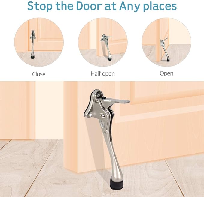 Door Stopper, One-Touch semi-Automatic Metal Door Stopper, with Non-Slip Rubber Tip for Wood, Concrete, Tiled, and Carpeted Floors (6inch x 15pack, Satin Nickel)