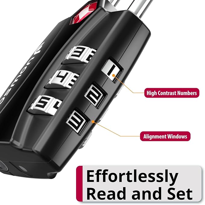 Fosmon TSA Approved Locks for Luggage. Suitcase Locks with Open Alert Indicator, 3 Digit Combination Padlock with Alloy Body for Travel, Backpack Zipper Anti Theft, Locker, Gym, Gun Case, Tent- 4 Pack