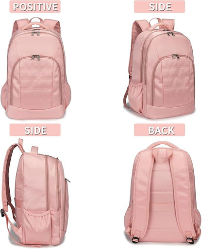 Della Gao College Laptop Backpack with Pencil Case, Pink Travel Backpack for Women, Waterproof Computer Back Pack for Travel, Business, Work, College (Pink, 15.6 Inch)
