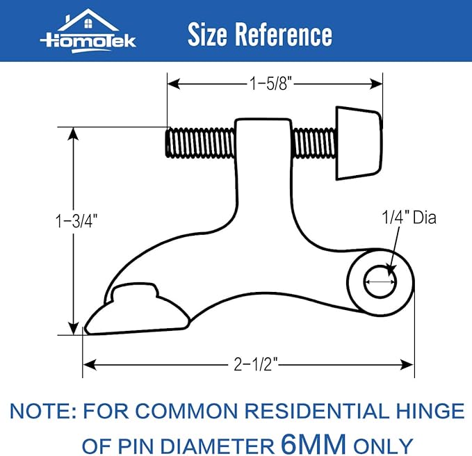 HOMOTEK 8 Pack Hinge Pin Black Door Stopper,Adjustable Deluxe Heavy Duty Door Stopper 2-1/2"x1-3/4”,with Black Rubber Bumper Tips
