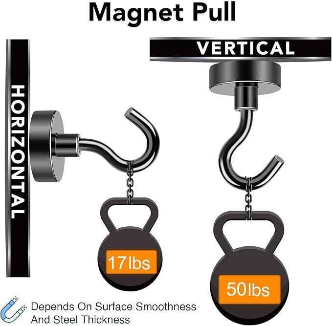 MIKEDE Magnetic Hooks, 50Lbs Strong Neodymium Black Magnet Hook for Hanging, Heavy Duty Magnetic Hooks Classroom Must Have, Magnet with Hooks for Home, Kitchen, Workplace, School - Pack of 10