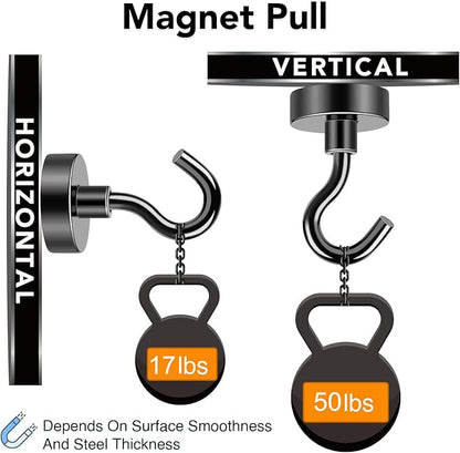 MIKEDE Magnetic Hooks, 50Lbs Strong Neodymium Black Magnet Hook for Hanging, Heavy Duty Magnetic Hooks Classroom Must Have, Magnet with Hooks for Home, Kitchen, Workplace, School - Pack of 10