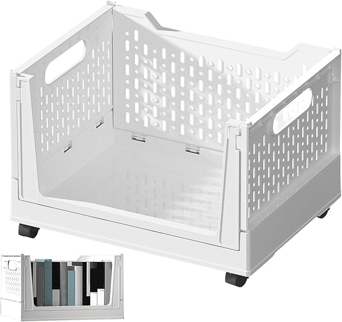 Rolling Book Cart - 40L Foldable Storage Container Mobile Basket, Portable Utility Bin, Lightweight Organizer | Durable Wheeled Book Holder for Home Office Dorm Study Rooms