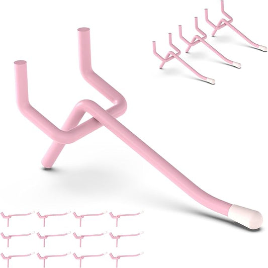 HUHOLE Pegboard Hooks 2 Inch 50PC, Pink Peg Board Hooks, Fit 1/4" or 1/8" Pegboard, Ideal Peg Board Organizer Accessories for Wall Display, Crafts Organization, Kitchen Organizer (Pink, 2 Inch)