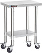 DuraSteel 24x18 NSF Stainless Steel Cart Work Table - Heavy Duty Rolling Food Prep Table - Metal Utility Cart on Wheels Caster, Grill Stand Microwave Outdoor Kitchen Tables Countertop Island Large Top