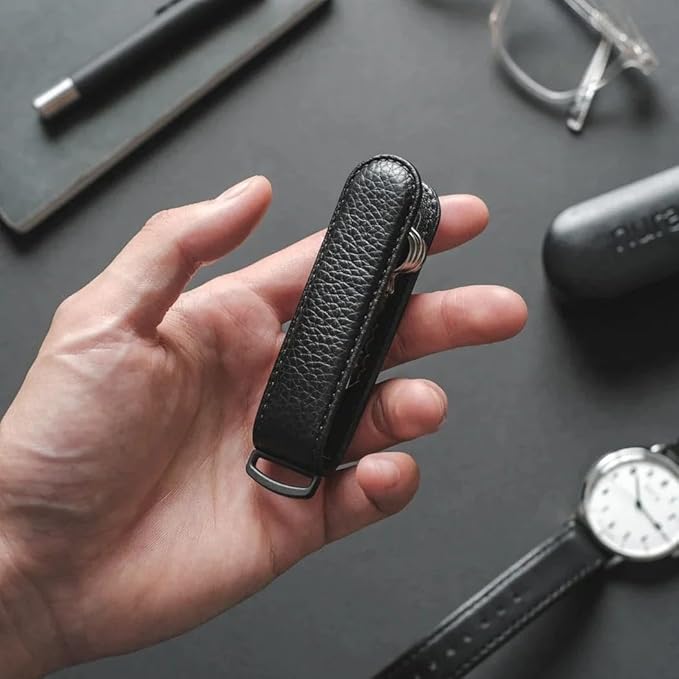 Jibbon Italian Premium Leather Key Organizer - Stylish Key Holder with Marine Grade 316 Stainless Steel, Compact EDC Keychain