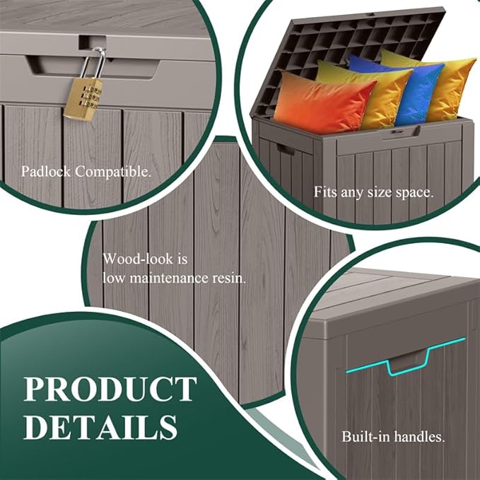 30 Gallon Outdoor Storage Box, Resin Deck Boxes Waterproof, Indoor Outdoor Bin for Package Delivery, Patio Cushions, Gardening Tools, Lockable, UV Resistant (Grey)