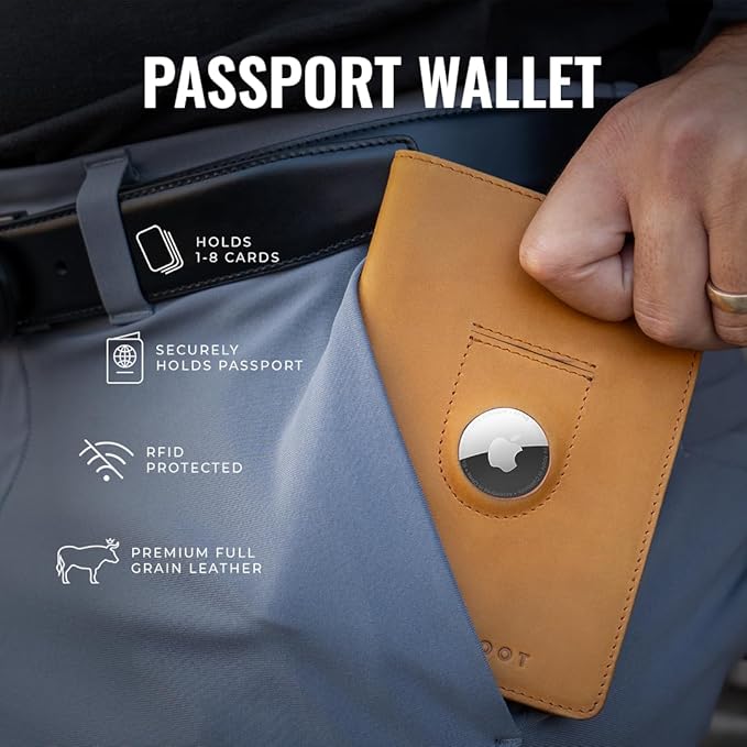Kings Loot Passport Holder Wallet | RFID Protected Leather Travel Wallet with Built-in Trackable Holder | Holds 1-6 Cards & Passport | Slim & Stylish Wallets (Onyx Black)