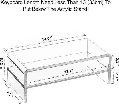 Acrylic Monitor Stand, 2 Tiers Clear Monitor Riser Computer Stand for Office, Home, Office, 5.12 Inches Hight PC Desk Stand for Keyboard Storage, Premium Platform for Laptop Printer TV Screen
