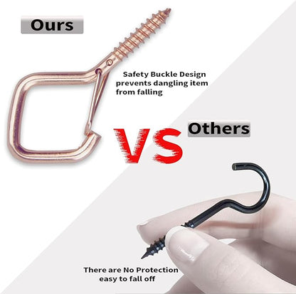 10PCS Eye Screw Hooks for Hanging Heavy Duty with Safety Buckle.Metal Ceiling Hooks for Hanging Plants,Cup,Wind Chime,Bird Feeders,christmas String Lights at Indoor&Outdoor,2.36 Inch(No Drill Bit)