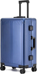 Metal all aluminum carry-on suitcase 20 "hard face, TSA lock and rotating wheel zippered luggage set (blue, 24 '')