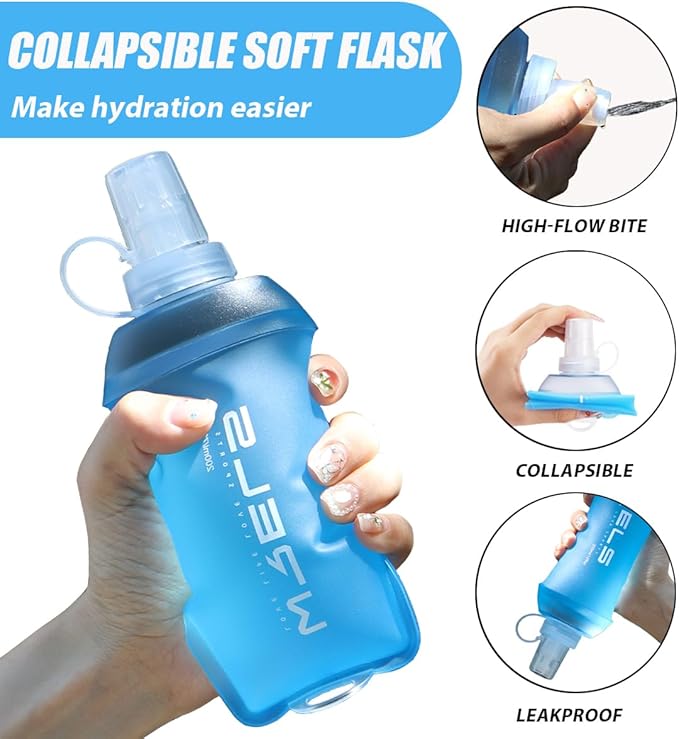200ml/350ml/500ml Collapsible Soft Flask,BPA Free Folding Soft Water Bottle with Hanging Ring,Lightweight TPU Hydration Flask for Running Marathon Cycling Hiking(200ml-2 Packs)