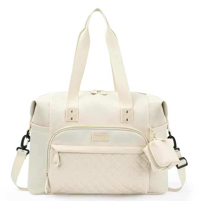 Tuwubi Diaper Bag Tote,Baby Diaper Bag with Pacifier Case Large Travel Diaper Tote Caddy for Mom and Dad Multifunction Large Baby Bag - White