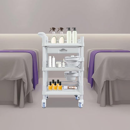 Medical Mobile Trolley Cart, Salon Storage Cart Movable Organizer Rolling Beauty Organizer Trolley 2 Foot-Operated Locking Castors 3 Open-Fronted Drawers 2 Waste Bins 176.37 Lbs Load Capacity