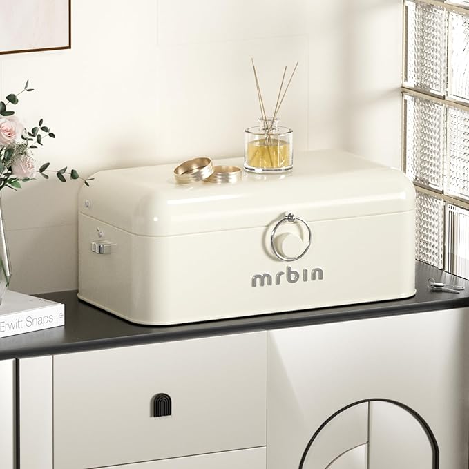 MRBIN Metal 2-Tier Medicine Container Folding Waterproof Safe Boxes and Supply Storage Organizer Empty First Aid Kit for Home Portable Emergency Kit, Cream White