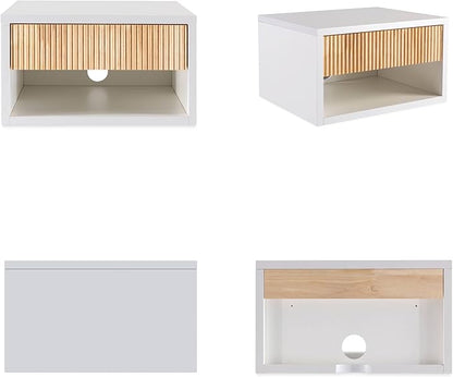 JONATHAN Y NST2001B Elise 15.71" Classic Contemporary Floating Wall Mounted Nightstand with Soft-Close Tambour Drawer and Cable Hole, White/Light Oak