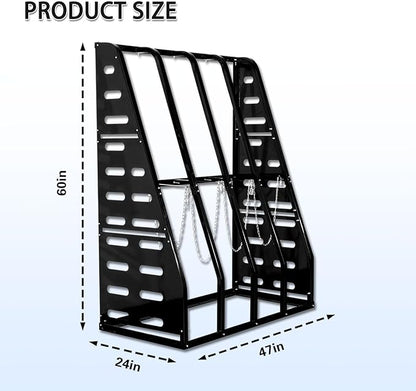 Steel Vertical Long Parts Storage Rack, Lumber Storage Rack 1500 LBS Capacity, Heavy Duty Standing Bar Rack with Safety Chain for Garage Workshop Factory, 4 Bays, Black,