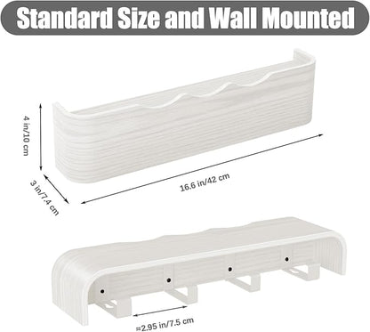 Coat Rack Wall Mount with Shelf 4 Hidden Hooks Modern Wooden Key Holder Entryway Organizer for Hallway Bedroom Bathroom Home Decor Storage for Hanging Coats Hats Bags Towels, Wave-Shape White