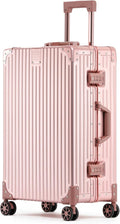 Metal All Aluminum Carry-on Luggage TSA Customs Lock Zipperless Silent Rotary Wheel Business Suitcase Aluminum Frame Set (rose gold, 28 '')