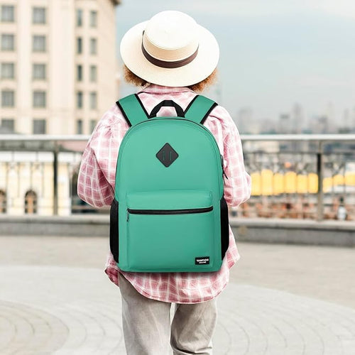 17 Inch School Backpack for Teens,Green Bookbag Classic Backpack with USB Port for High School College Students