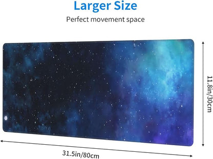 Gaming Mouse Pad, Large Non-Slip Rubber Base Mousepad, Keyboard Mouse Mat, Desk Pad with Stitched Edges, 31.5x11.8inch,Starry Sky