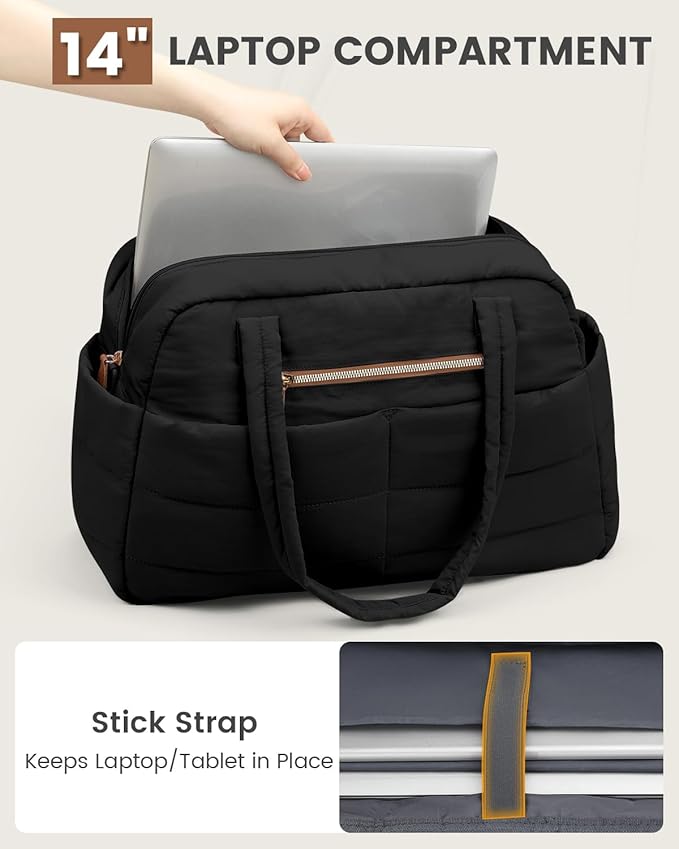Travel Duffle Bag,Puffer Carry On Duffel Bag with Laptop Compartment Waterproof Overnight Weekender Bags for Women Large Hospital Tote Bags for Labor and Delivery(Medium,Black)
