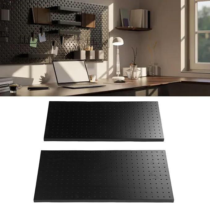 LiebeWH Metal Pegboard Wall Organizer 2 Panels 24x12 Inch Black Heavy Duty Peg Board for Garage Tool Storage