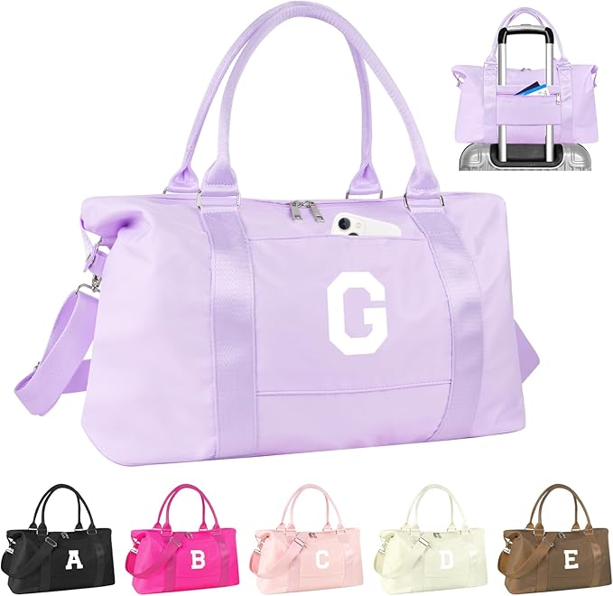 Daughter Niece Gifts for Teen Girl Kids, Initial Travel Duffel Bag Sports Gym Bag Personalized Gifts Weekender Bag，Monogram Overnight Bag Cute Dance Bag Birthday Bridesmaid Gifts for Women(Purple, G)