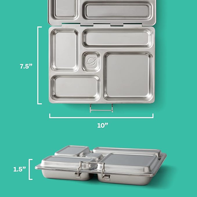 PlanetBox Rover Stainless Steel Bento Box Style Lunch Box for Kids with 5 Compartments – Durable, Dishwasher Safe & BPA-Free Food Container