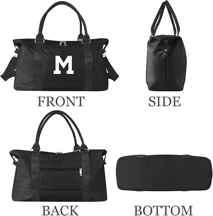 Initial Travel Duffel Bag Sports Gym Bag for Boys Teen Birthday Gifts,Black Personalized Weekender Bag Carry On Tote Bags for Men,Waterproof Overnight Luggage Bag Airplane Travel Essentials(Letter M)