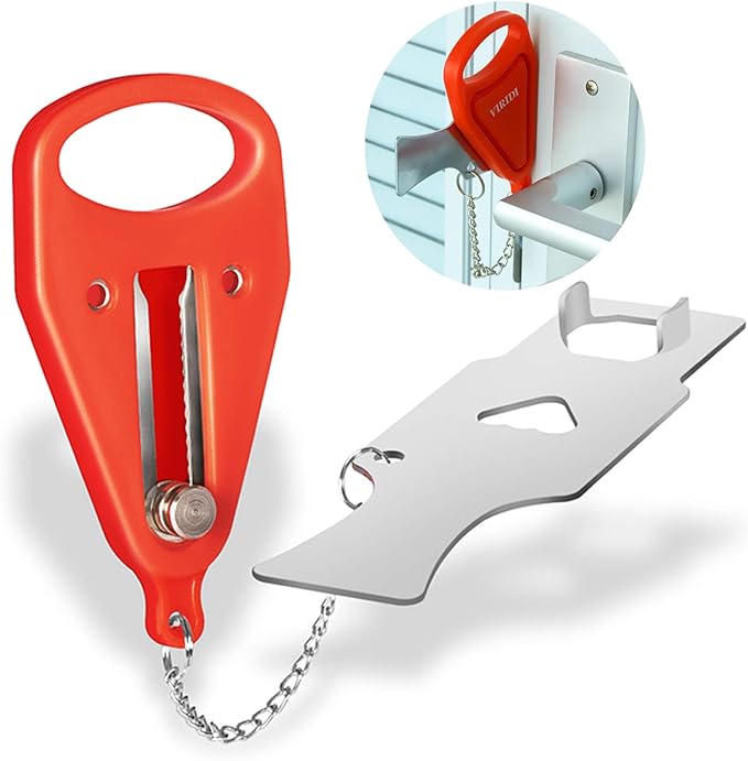 Home Security Door Lock, VIRIDI Portable Travel Doorlocks for Airbnb Hotel Room Bedroom Add Extra Safety Privacy Solid Removable No Drill Door Jammer Latch for House Apartment School Selfdefense Item