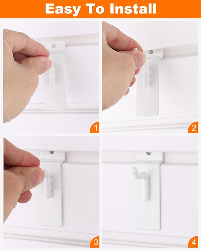 1" Slatwall Hooks, White, 30 Pack Slat Wall Paneling Display Hooks, Slatwall Accessories for Retail Home Efficient Storage