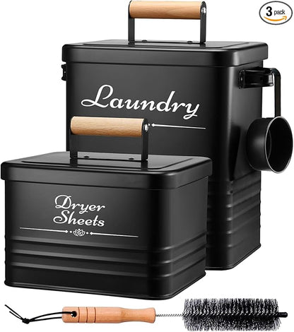 Farmhouse Metal Detergent Pod Container with Dryer Sheet Holder for Laundry Room Organization and Storage - Holds Over 200 Pods and 300 Sheets