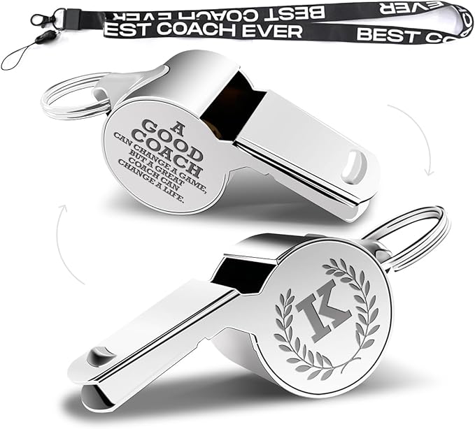 fkovcdy Letters Coach Gifts, Whistle for Coaches, Whistle Emergency, Thank You Coach Gifts, Coaches Whistle with Lanyard Coach Gift for Men Women Teachers Referees Sports Coach Outdoor,Letter K