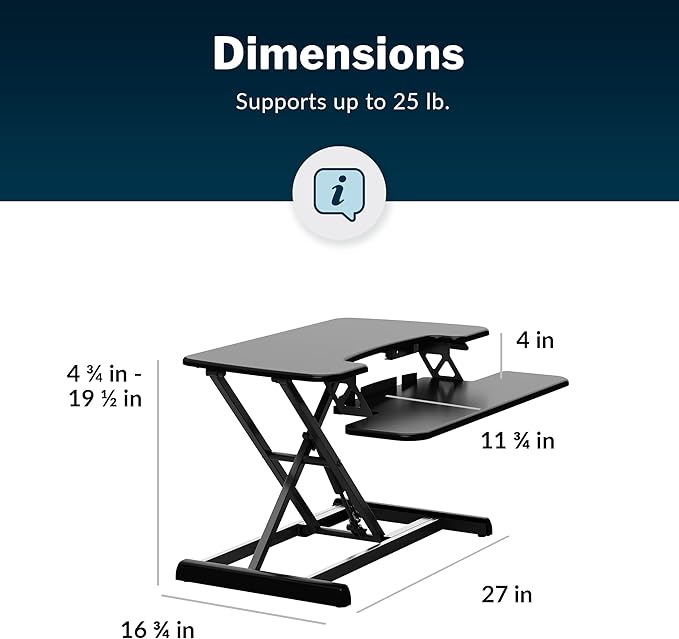 Vari VariDesk Essential Vertical Lift 30 Inch Standing Desk Converter - Compact Home Office Workstation for Laptop or Monitor + Keyboard Tray - Delivers Fully Assembled (Black)