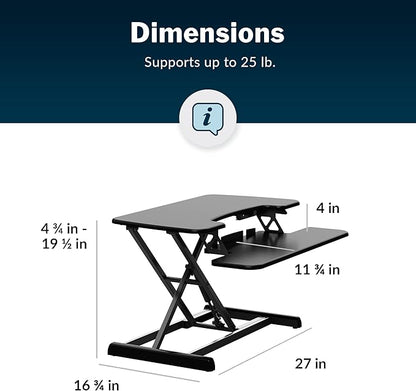 Vari VariDesk Essential Vertical Lift 30 Inch Standing Desk Converter - Compact Home Office Workstation for Laptop or Monitor + Keyboard Tray - Delivers Fully Assembled (Black)