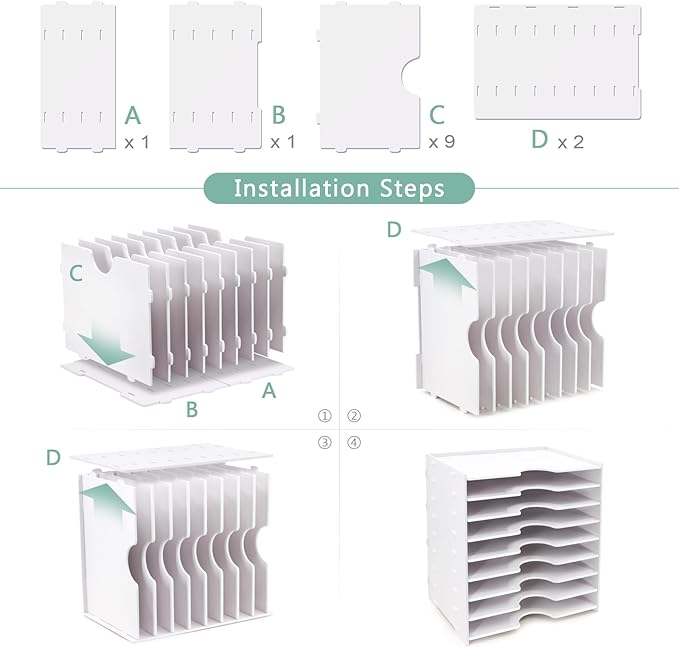 SONGWAY File Organizer for Desk - 9 Tier Wide Document Holder, Letter Mail Tray Storage Rack, File Sorter Organizer, Paper Storage Holder, Desktop Organizer for Home Office School, White