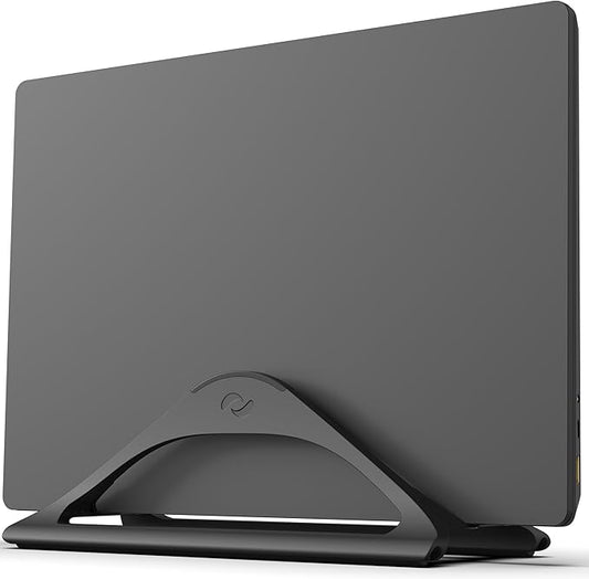 HumanCentric Vertical Laptop Stand for Desks in Matte Black, Upright Adjustable Holder to Dock Apple MacBook, MacBook Pro, and Other Laptops to Organize Work & Home Office, Automatic Grip